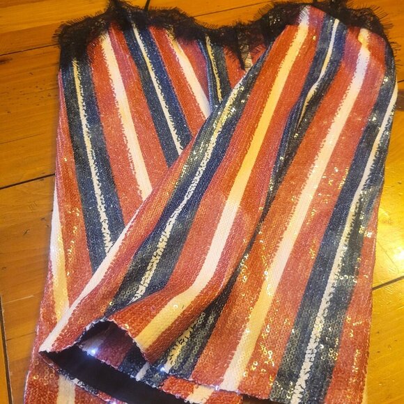 ZARA Sequined Lace Neckline Spaghetti Strap Blouse - Blue/Red/Black/Cream - Sz M - Picture 8 of 14